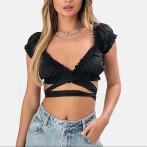 ADIKA Black Ruffle Wrap Top